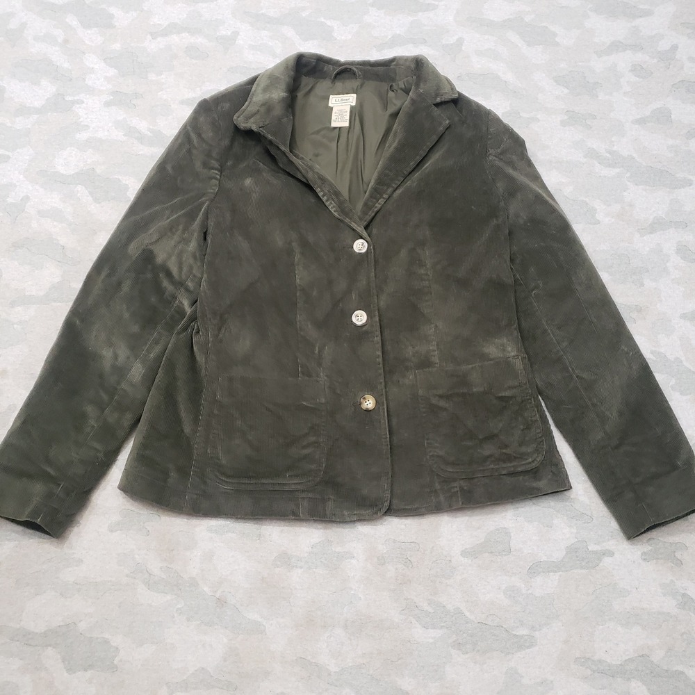 L.L. Bean Corduroy Blazer Womens 12 Green Outdoor Button Equestrain